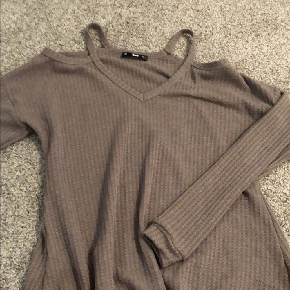 Waffle Knit Cold Shoulder Top